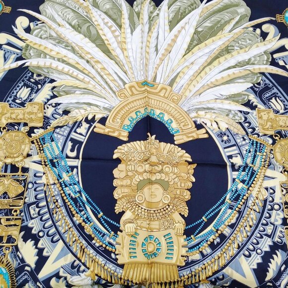 Authentic Hermes scarf Carre 90 Mexique Black 100% Silk mn420-121325 - Picture 7 of 9